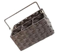 TOGEVAL Imitation Rattan Woven Storage Box with Handle Divided Flatware Caddy for Kitchen Countertop Portable Plastic Cutlery Organizer with Segmented Compartments for Parties Picnics and