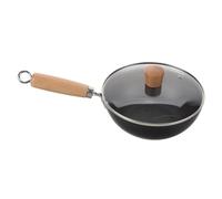 TOGEVAL Japanese Mini Wok with Lid Small Cast Iron Frying Pan Household Non Coated Flat Bottom Cooker for Single Serving Suitable for Gas and Electric Stovetops