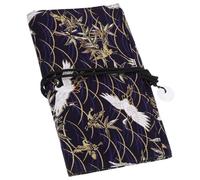 TOGEVAL Japanese Style Makeup Brush Storage Bag Blue Crane Design Compartments Wrap for Cosmetics and Lipstick