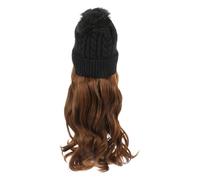 TOGEVAL Knitted Wig Hat with Long Curly Hairpiece for Women Warm Fleece Lined One-piece Casual Cap Soft Realistic Texture Autumn Winter Hair Accessory