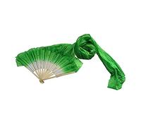 TOGEVAL Lengthened Green Gradient Silk Belly Dance Fan Lightweight Handheld Fabric Fan for Belly Dance Ethnic and Modern Yangko Performance Stage and School Events