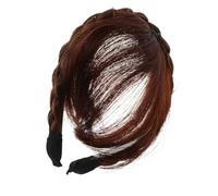 TOGEVAL Light Brown Braided Fringe Wigs Synthetic Air Bangs Headband One Design Natural Hairline Integration for Women