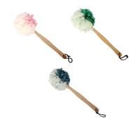 TOGEVAL Long-Handled Bath Brush Soft Bristles, Wooden Handle 3pcs Set, Exfoliating Shower Scrub Sponge for Sensitive Skin, Suitable for Body Cleansing and Dorm Bath Use