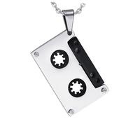 TOGEVAL Men's Hip Hop Pendant Necklace Titanium Steel Music Cassette Tape Pendant Stylish Chunky Jewelry for Party Wear and Everyday Fashion Men and Teens