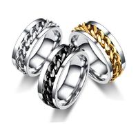 TOGEVAL Men's Stainless Steel Spinner Ring Opening Bottle Opener, Black Round Finger Ring for Boys, Size 6, Includes Box, Stylish Male Jewelry for Daily Wear