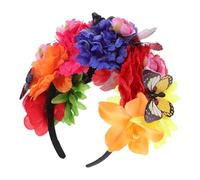 TOGEVAL Mexican Flower Crown Floral Headpiece Lightweight Butterfly Headband for Halloween Day Dead Party Wedding Bridal Fiesta Cosplay Accessory with Vibrant Colorful Decorations