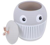 TOGEVAL Mini Desk Trash Bin with Lid for Desktop and Countertop Small Plastic Garbage Container with Removable Swing Lid Cute Compact Wastebasket for Bathroom Office Kitchen Gray