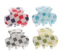 TOGEVAL Mini Hair Claw Clip Set 4pcs Small Jaw Clips Checkerboard Pattern Green Blue Red Grey for Women and Girls Everyday Styling Accessories