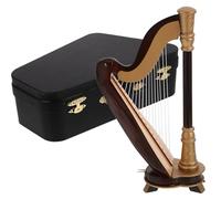 TOGEVAL Mini Harp Model 20cm with Black Leather Case, Musical Instrument Figurine Home Decor Accent, Miniature Harp Ornament Gift for Music Lovers
