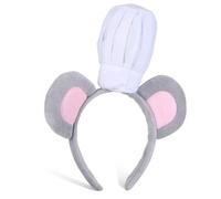 TOGEVAL Mouse Ears Headband with Chef Hat, Grey Plush Animal Hair Band for Adults and Boys and Girls, Fun Party Headdress for Halloween, Birthday, Cosplay and Costume Accessories