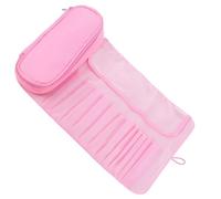 TOGEVAL Multi-Functional Makeup Brush Organizer Bag with Folding Rolling Design, Portable Cosmetic Brush Case for Travel, Pink Cosmetic Storage Pouch for Women