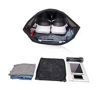 TOGEVAL Multifunctional Drawstring Storage Bag Black Mesh Portable Pouch with Dual Straps Lightweight Shoulder Bag for Daily Use Travel and Stationery Organizer