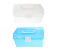 TOGEVAL Multipurpose Tool Storage Box 2pcs Small Double-layer Plastic Portable Case for Art Supplies and Nail Equipment Organiser in White and Blue