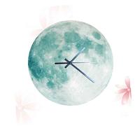TOGEVAL Noctilucence Acrylic Wall Clock Decorative Moon Earth Pattern Hanging Clock for Bedroom Living Study Office with Light Green Design