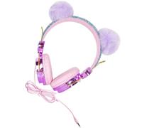 TOGEVAL On-Ear Headphones with Mic for, Unicorn Design with Rhinestone and Purple Furry Ball, Wired Headset Compatible with Phones and Computers for School and Home Use Random Color