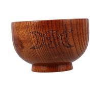 TOGEVAL Pentacle Moon Design Wooden Candle Bowl Altar Decor with Threefold Goddess Pattern, Decorative Bowl for Home Rituals and Offering Candle Holder