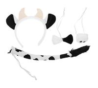 TOGEVAL Plush Cow Ears Costume Headwear with Horns Soft Animal Headband for Halloween Party Birthday Cosplay Accessories Comfortable Creative Four Black and White Cow Theme