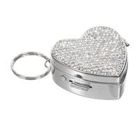 TOGEVAL Portable Stainless Steel Heart-Shaped Travel Pill Box Mini Medicine Organizer Rhinestones, Small Pocket Pill Case for Vitamins and Capsules Storage