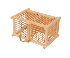 TOGEVAL Portable Wooden Small Animal Cage with Handle - Hamster and Cricket Carrier, Dual-Compartment Insect Transport Box for Travel and Outdoor Use