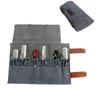 TOGEVAL Professional Leather Scissor Pouch with 12 Slots, Roll-up Hairdressing Bag for Organizing Barber Styling Tools, for Beauty Salon Use and Hairdresser Scissors Storage