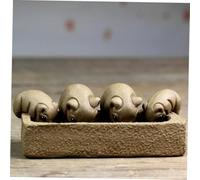 TOGEVAL Purple Clay Piggy Statue Tea Pet Decorative Ornament for Home Office Desktop Adornment Adorable Four Pigs Drinking Water Figurine Craft for Tea Lovers and Garden Decor