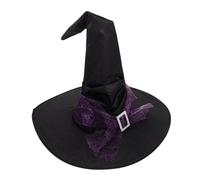 TOGEVAL Purple Ruched Witch Hat with Spider Web Lightweight Wizard Hat for Women Halloween Cosplay Party Costume Accessory Celestial Patterned Masquerade Headwear