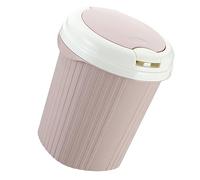 TOGEVAL Push Top Plastic Wastepaper Basket with Lid Large Pink Garbage Container for Kitchen and Living Room Secure Bagging Design for Easy Replacement Household Trash Bin