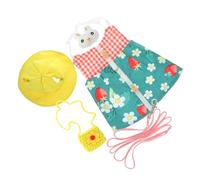 TOGEVAL Rabbit Harness Vest Set with Pulling Strap and Hat, Small Size Adjustable Pet Bunny Clothing for Outdoor Walks, Green Floral Pattern, Includes Random Colored Accessories, Suitable for Rabbits