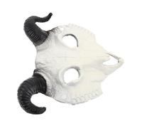 TOGEVAL Realistic Gothic Goat Head Half Face Mask with RAM Horns for Halloween Carnival Cosplay Soft PU Foam Animal Skull Costume Prop for Demon Devil Evil Scary Party Accessory White