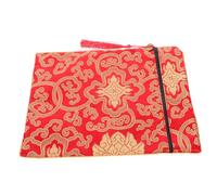 TOGEVAL Red Brocade Buddhist Scriptures Bag Fabric Organizer for Books Documents and Pens with Handle Multipurpose Bible Storage Pouch for Women