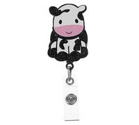TOGEVAL Retractable Badge Holder Cute Cow Design Reusable Id Card Holder with Alligator Clip Lightweight Name Tag Reel for Nurses Doctors Teachers Office Staff