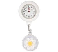 TOGEVAL Retractable Nurse Pocket Watch Clip On with Hanging Lapel, White Tea Flower Design Nursing Fob Watch for Healthcare Professionals and Students