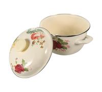 TOGEVAL Retro Enamelware Two Handle Cooking Pot with Lid Thickened Soup Stew Pot for Gas Stove Household Kitchen Accessory Non-Slip Grip