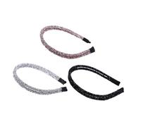 TOGEVAL Rhinestone Hairband and Head Hoops 3pcs, Thin Double Band Crystal Headbands Set in Silver White, Black and Silver Glitter for Weddings, Parties, and Special Occasions