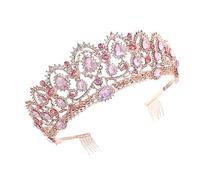 TOGEVAL Rose Gold Pink Bride Crown Wedding Headdress Chic Photography Hair Accessories for Women Elegant Party Headwear with Crystal Rhinestones