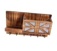TOGEVAL Rustic Wood Wall Shelf with Hooks and Key Holder Compact European Style Entryway Organizer for Small Spaces Natural Wood Coat Rack and Mail Storage