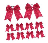 TOGEVAL Satin Bows Hair Ties 10pcs Cheer Bows Hair Holders Cheerleader Teen Girls Pink