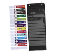 TOGEVAL Schedule Pocket Chart Hanging Bag Black Oxford with Transparent Pet for Classroom Organization Wall Storage for Daily Routines and Memo Notes