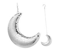 TOGEVAL Silver Moon Disco Ball Wall Hanging with Chain Reflective Mirror Surface for Party and Wedding Decoration Easy to Install Moon Pendant Creating Sparkling Ambient Light
