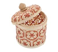 TOGEVAL Small Bamboo Storage Jar with Lid Handmade Round Woven Organizer for Tea Bags Instant Coffee Snacks Household Items Portable Lightweight Container for Kitchen and Office