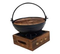 TOGEVAL Small Cast Iron Japanese Sukiyaki Pot with Stand Thick High-Temperature Resistant Stew Cauldron for Soup Ramen and Hot Pot Cooking Smooth Non-Stick Surface Traditional Kitchen