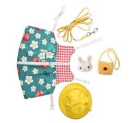 TOGEVAL Small Rabbit Anti-Escape Harness Vest with Pulling Strap, Pet Bunny Clothing Set in Green Floral Pattern, Suitable for Outdoor Walking and Travel, Medium Size Random Random Color