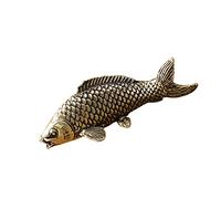 TOGEVAL Solid Copper Carp Figurine Antique Style Desktop Ornament for Home Office Living Tea Decoration Feng Shui Koi Fish Sculpture Stable Base Table Decor