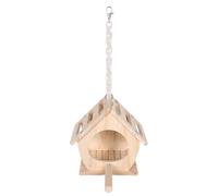 TOGEVAL Solid Wood Parrot Nesting Box with Perch for Cockatiels and Parakeets Weatherproof Hanging Bird Breeding House Rustic Outdoor Nest Cage for Garden and Fence and Stable Design