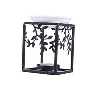 TOGEVAL Square Iron Rack Essential Oil Burner with Ceramic Plate Dual Use Aromatherapy Candlestick for Balcony Garden Decor Stable Flat Bottom Stylish Black Design for Fragrance Diffusing