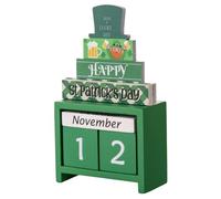 TOGEVAL St Patrick's Day Wooden Desktop Advent Calendar with Rotatable Blocks Creative Green Leaf Hat Design Perpetual Desk Decor for Home Office Bookshelves and Restaurants