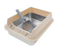TOGEVAL Stainless Steel Litter Box Open Pan Deep Tray for Indoor Cat Kitten Rabbit Hamster Pet Toilet Accessory