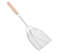TOGEVAL Stainless Steel Oil Frying Filter Spoon with Protective Wooden Handle Heat Resistant Grease Trap Skimmer for Quick Draining Hot Oil for French Fries Donuts Hot Pot Seafood and