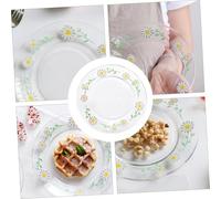 TOGEVAL Tempered Glass Dish with Daisy Pattern Transparent Steak Pan Plate for Home Dining Microwave Dishwasher Safe for Steak Salad Dessert Breakfast and Party Tableware