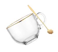 TOGEVAL Tempered Glass Oatmeal Milk Cup with Spoon Transparent Breakfast Drinking Glasses for Milk Juice Cereal Easy to Clean Home and Friends